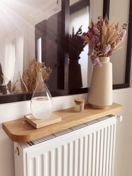 Étagère radiateur en chêne massif sans perçage