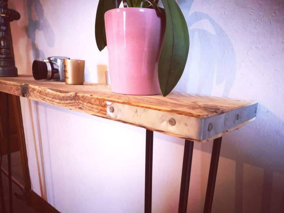 console d'entrée industriel en bois hauteur 74 cm PIEDS NOIRS, hairpin legs, pieds epingles, decoupe sur mesure | Indus1978
