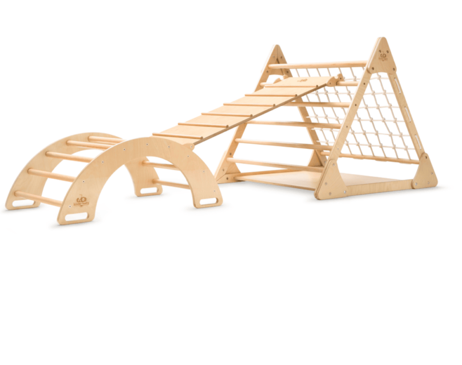 Ensemble de triangle d'escalade 3 en 1, aire de jeu d'escalade en bois montessori, rampe toboggan, arche de motricité balançoire | Indus1978