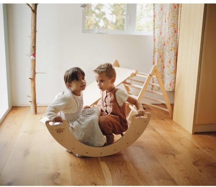Ensemble de triangle d'escalade 3 en 1, aire de jeu d'escalade en bois montessori, rampe toboggan, arche de motricité balançoire | Indus1978