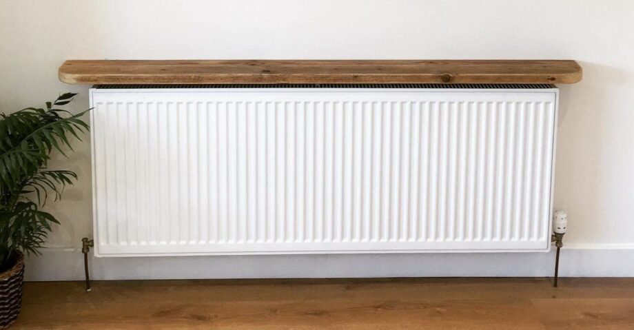 Étagère radiateur bois échafaudage recyclé – tablette sans perçage – fixation peu visible – style industriel – meuble fait main France
