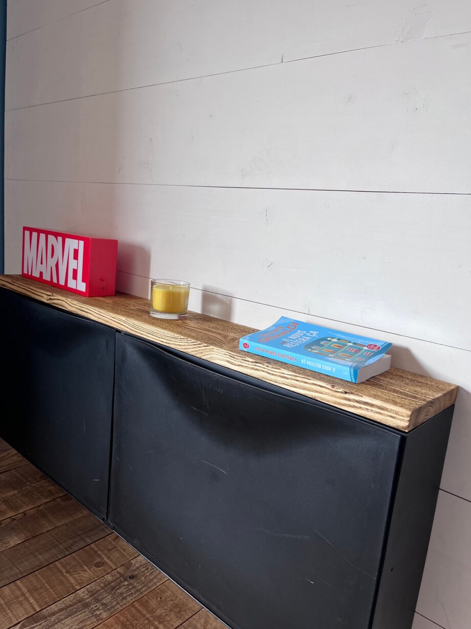 tablette console  en bois brossé rustique pour meuble ikea trones 52 cm