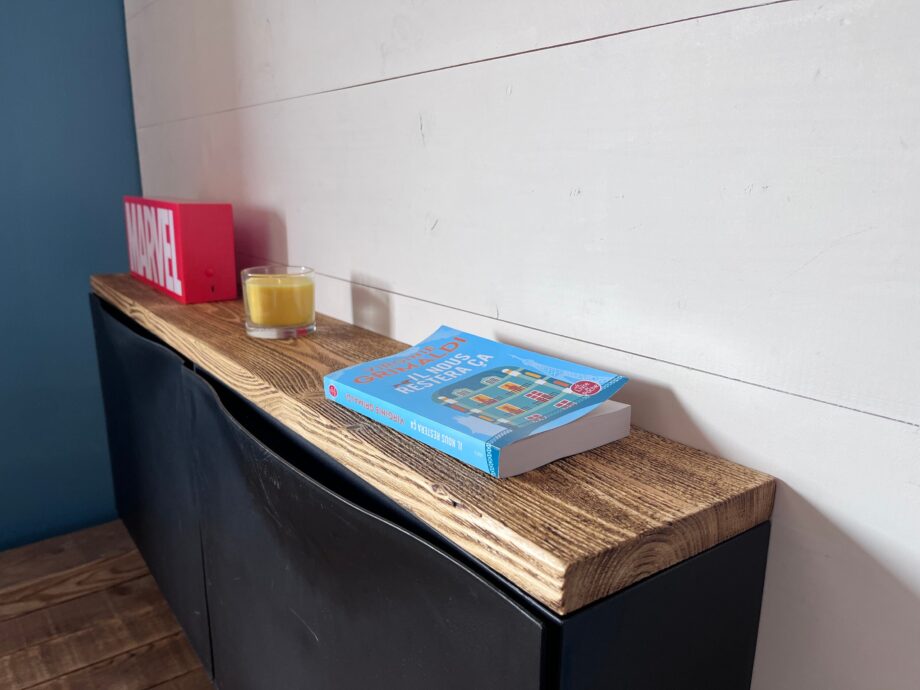 tablette console  en bois brossé rustique pour meuble ikea trones 52 cm