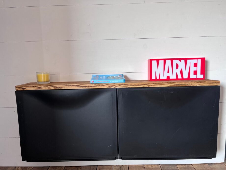 tablette console  en bois brossé rustique pour meuble ikea trones 52 cm