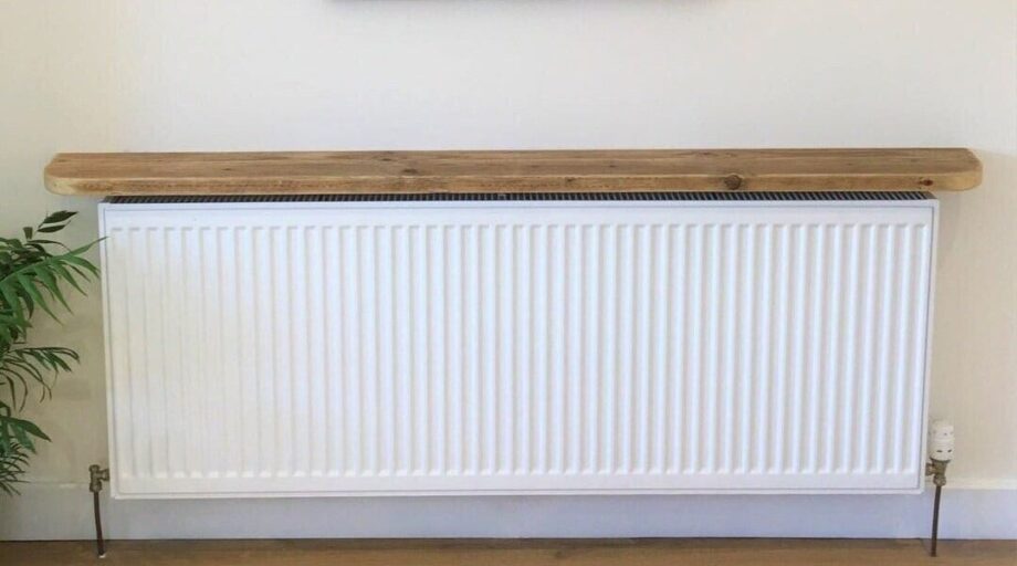 Étagère radiateur bois échafaudage recyclé – tablette sans perçage – fixation peu visible – style industriel – meuble fait main France