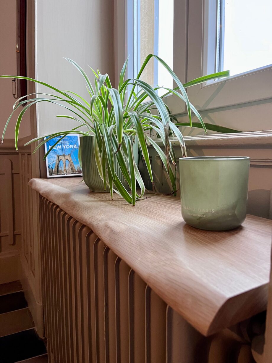 Etagere de radiateur en chêne massif bord naturel pour radiateur en fonte  qui se clipsent dessus
