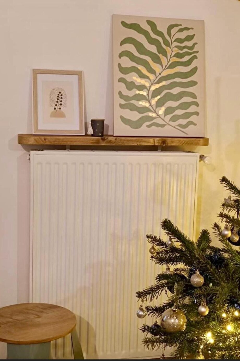 Étagère murale bois d’échafaudage | Tablette radiateur sans perçage | Étagère flottante rustique | Bois naturel | Rangement mural recyclé