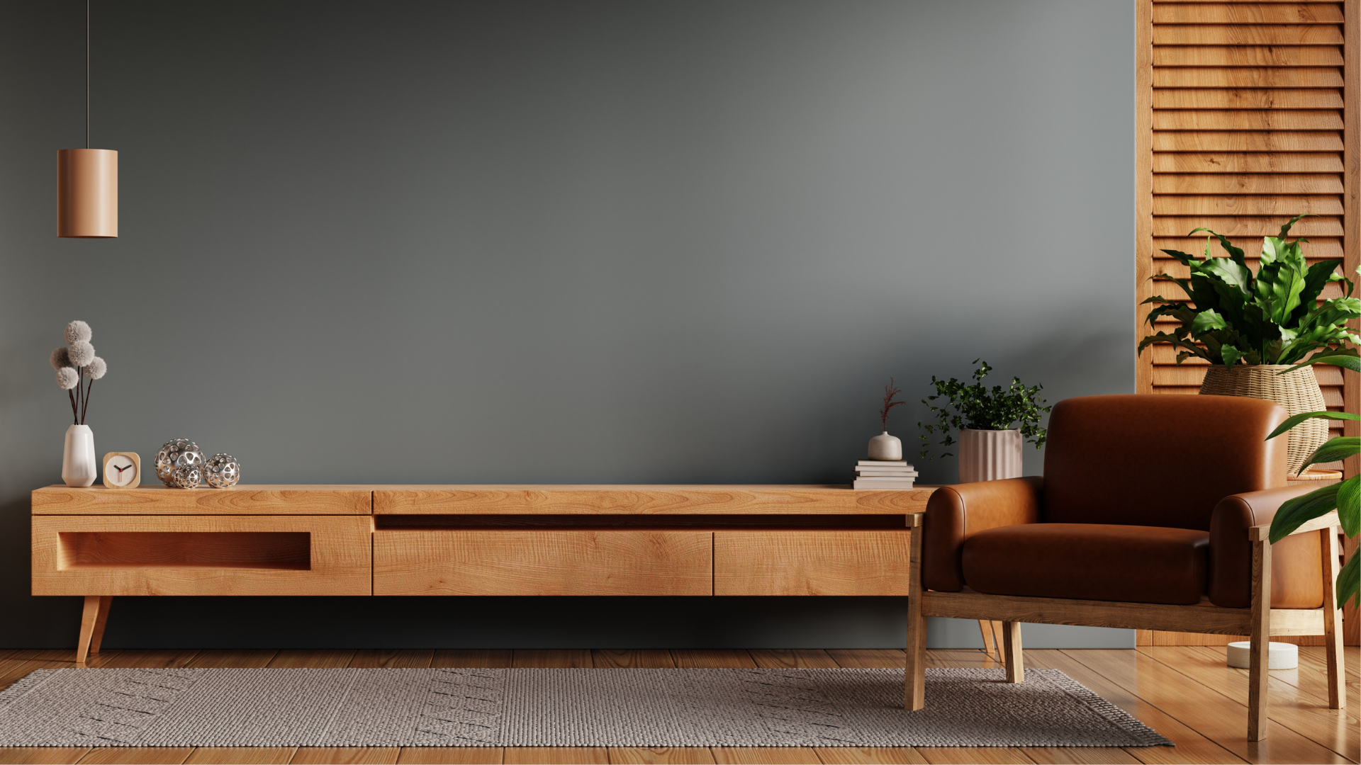 Salon moderne avec des meubles en chêne massif