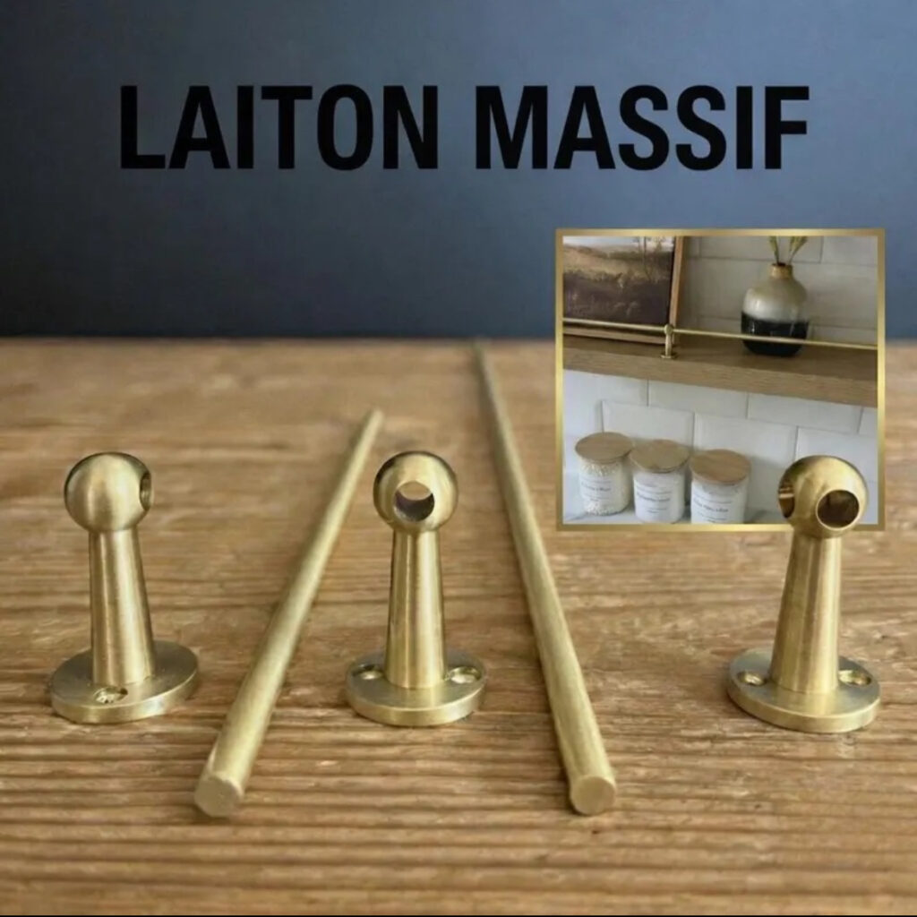 Kit rail galerie laiton avec tiges plots et vis pour meuble sur mesure