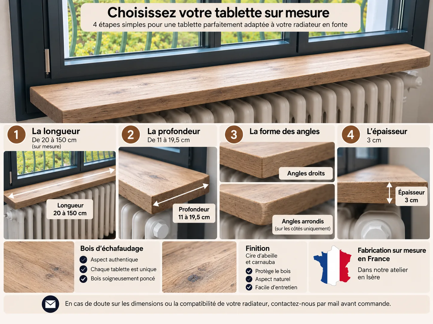 Choisir la longueur, profondeur, angles et épaisseur d’une tablette pour radiateur en fonte